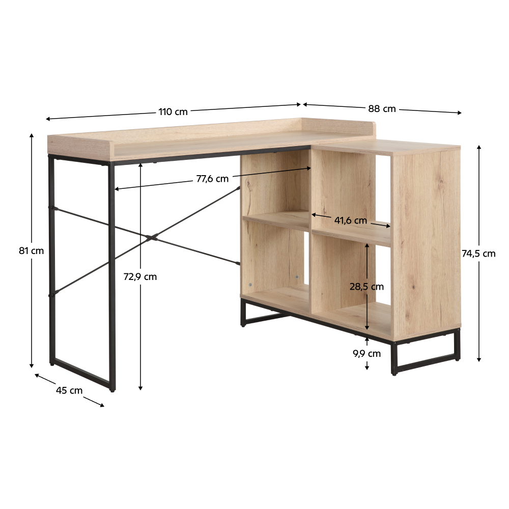 Masă PC de colţ, stejar/negru, ULOSTOL [5]