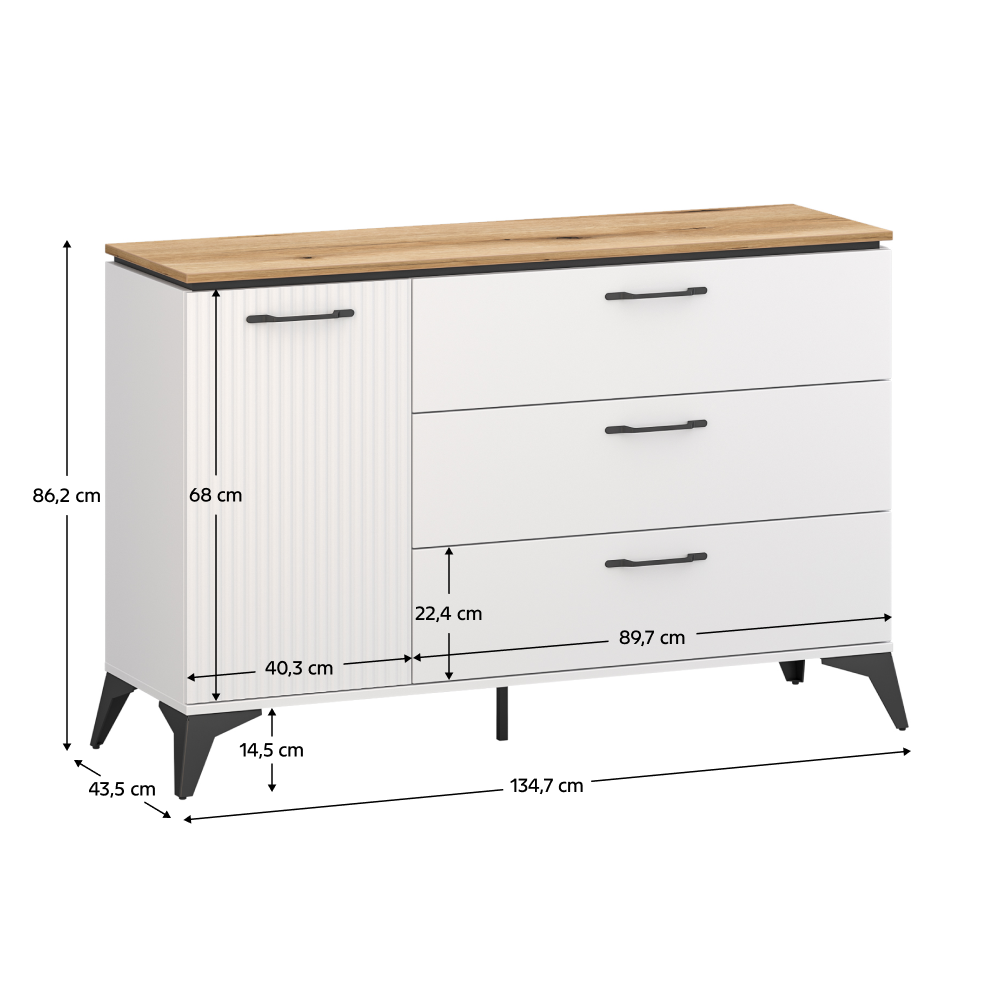 Comodă, alb/stejar evoke, VELIS 1D3S [4]