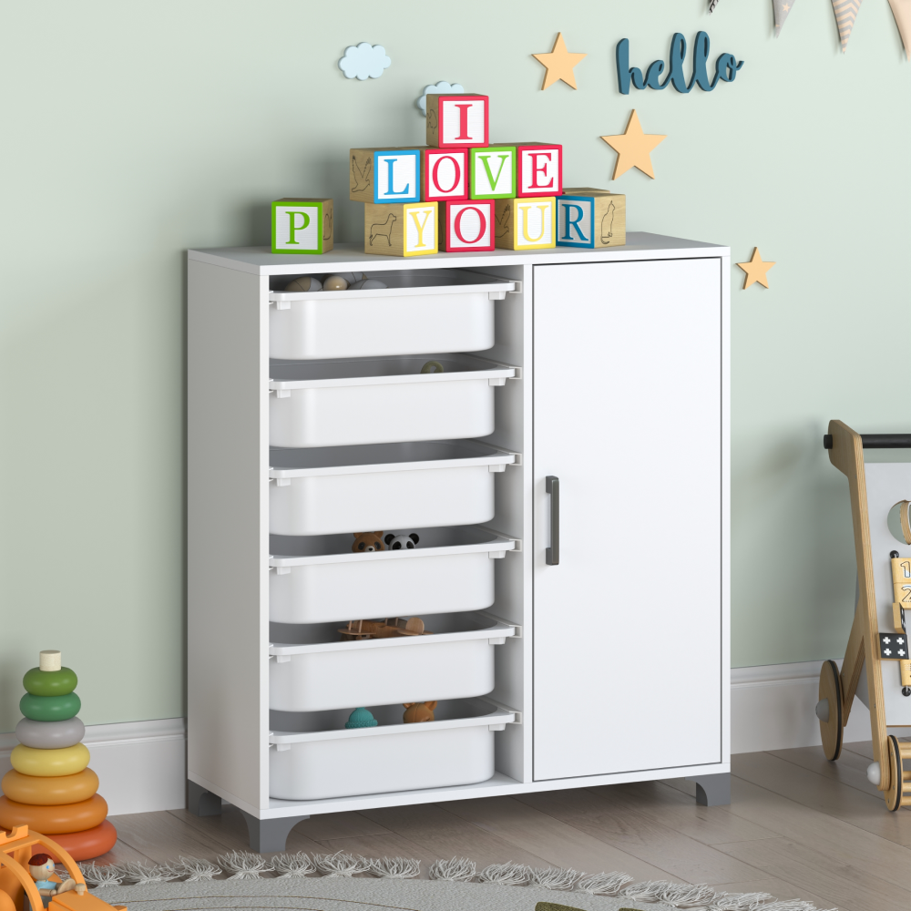 Raft/dulăpior cu cutii de depozitare, alb, VELTO [4]