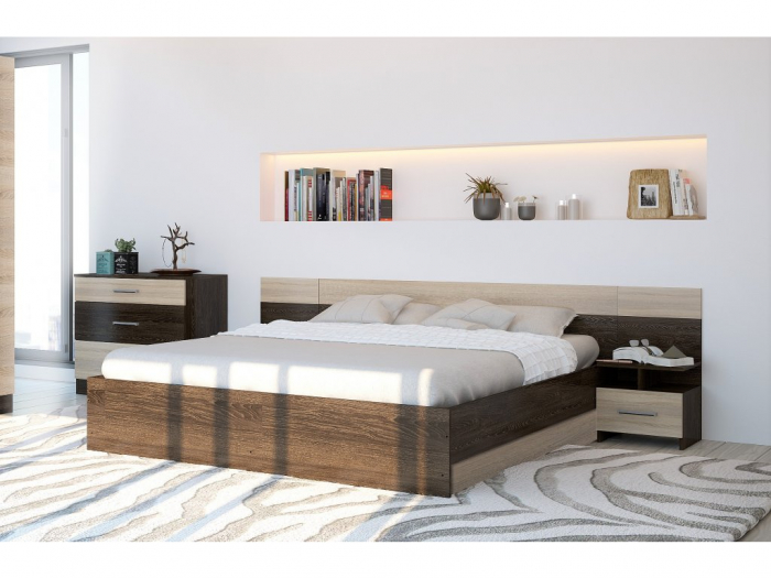 Set de dormitor , pat 160x200 + 2 noptiere , comoda ,dulap 4 usi cu oglinzi , in 2 variante de culoare [5]