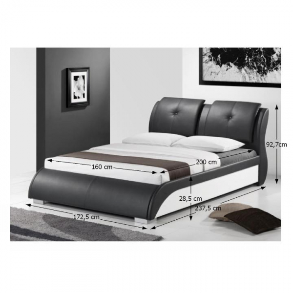 Pat dormitor tapitat,dublu ,cu tetiere, piele eco neagra/alba, suport saltea inclus,160x200,Bortis [3]