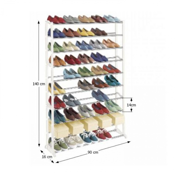 Pantofar practic, 10 randuri , plastic/metal ,alb 140x90x16 cm,Bortis Impex [3]