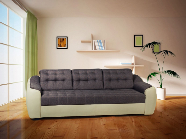 Canapea extensibila , living ,moderna , tetiere reglabile ,stofa maro-gri / piele eco crem [3]