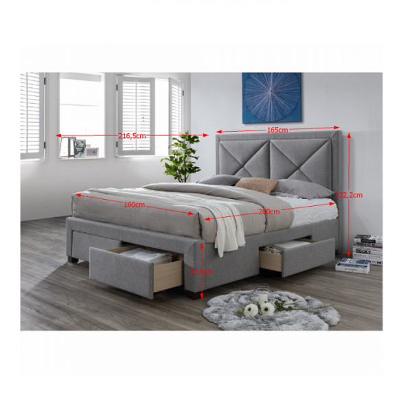 Pat dormitor tapitat ,de lux, stofa gri  ,cu 4 sertare,suport saltea inclus,Bortis [2]