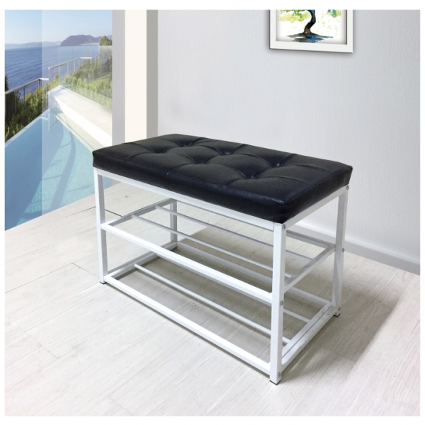 Pantofar /bancuta ,tapitata piele eco ,negru/alb,70x35x45 cm,Bortis [2]