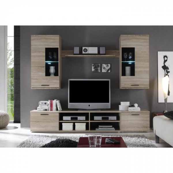 Set mobila Living ,Stejar Sonoma, 230 cm lungime, iluminare led, [3]