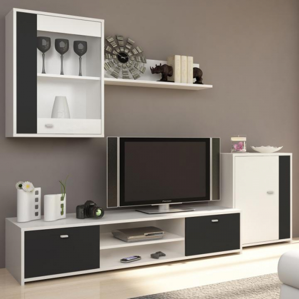 Set mobila Living ,alb/negru,vitrina sticla,210 cm lungime ,Bortis Impex [3]