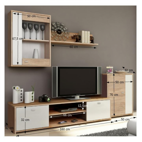 Set mobila Living ,modern alb/sonoma ,vitrina sticla ,210 cm lungime ,Bortis Impex [3]