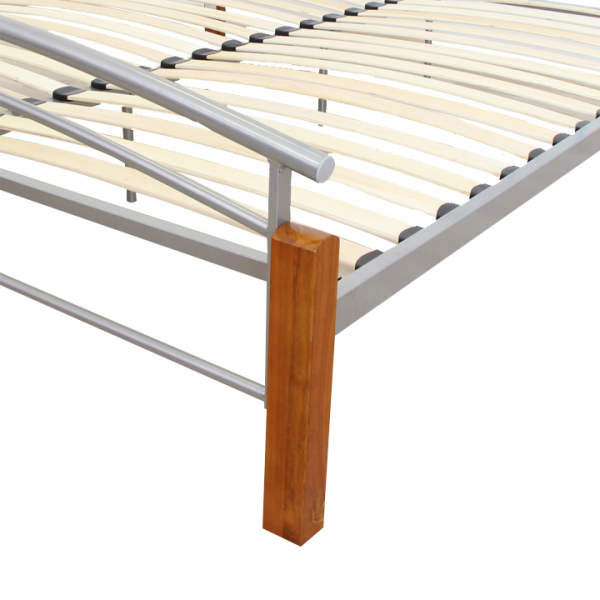 Pat dormitor metalic,160x200 cm ,lemn arin/argintiu,suport saltea inclus,Bortis Impex [4]