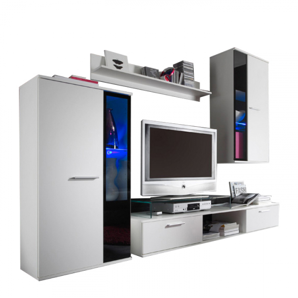 Set mobila Living Ales ,alb /sticla neagra, 236 cm lungime,Bortis Impex [4]