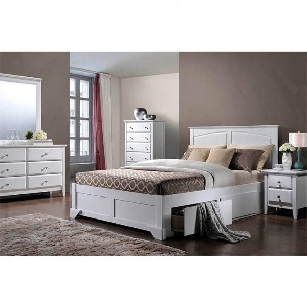 Pat dormitor,180x200 cm , alb ,design deosebit , lemn masiv,cu sertare ,Bortis Impex [3]