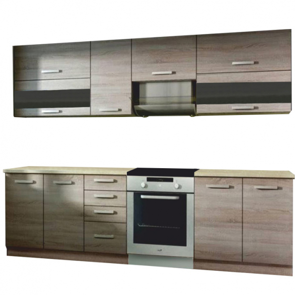 Set Bucatarie Sonoma, 260 cm lungime,vitrine sticla, blat termorezistent inclus,Bortis Impex [2]