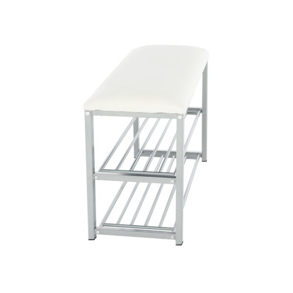 Pantofar /bancuta ,tapiterie alb/metal gri ,81x31x49 cm , Bortis Impex [3]