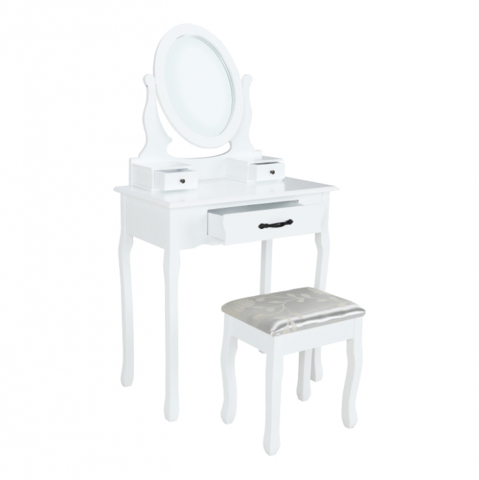 Masuta de toaleta cu taburet inclus, oglinda, alb/argintiu, Bortis Impex [2]