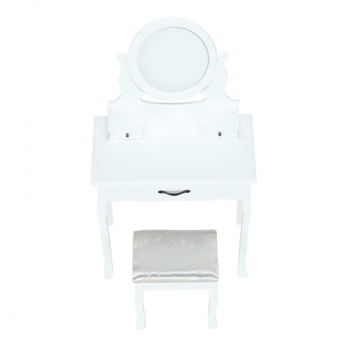 Masuta de toaleta cu taburet inclus, oglinda, alb/argintiu, Bortis Impex [5]