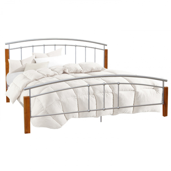 Pat dormitor metalic,lemn arin/argintiu,suport saltea inclus , 140x200 cm ,Bortis Impex [5]