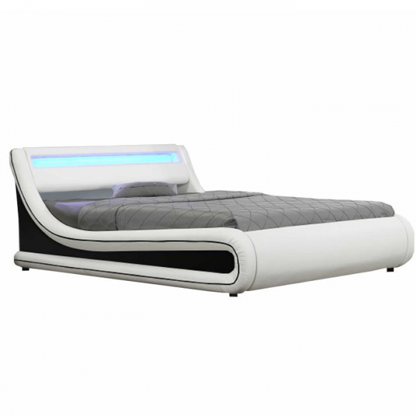 Pat tapitat cu led 180x200 cm ,piele ecologica alb/negru, cu lada si somiera inclinabila inclusa,Bortis Impex [4]