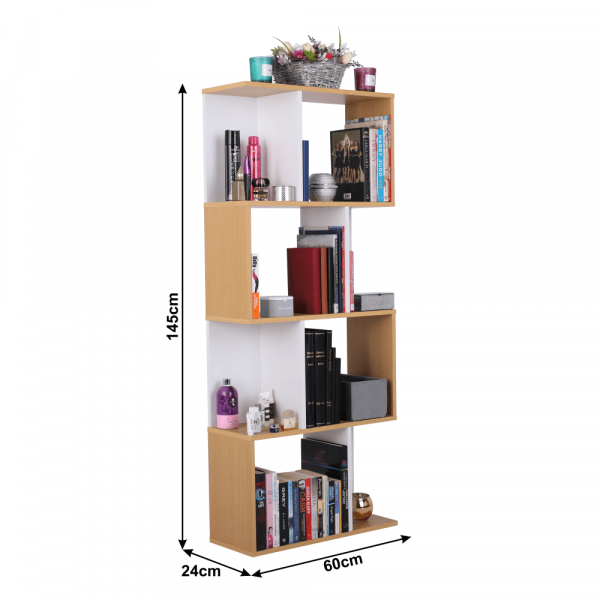 Etajera/Raft, pin/alb,145x60x24 cm,ideala pentru living/birou/hol/dormitor,Bortis [2]