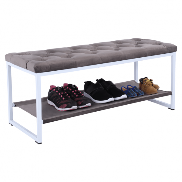 Pantofar bancuta ,metal alb/ stofa maro-gri, 101 cm , Bortis Impex [2]