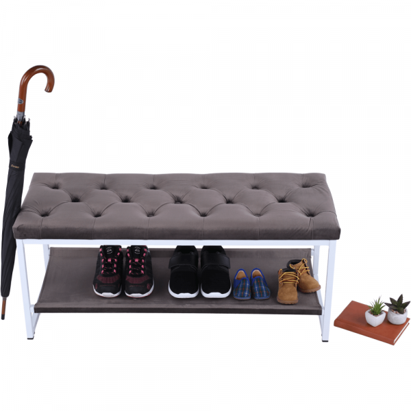 Pantofar bancuta ,metal alb/ stofa maro-gri, 101 cm , Bortis Impex [5]