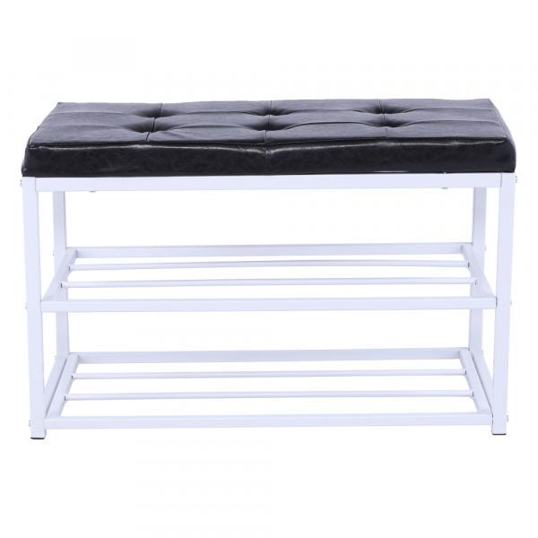 Pantofar /bancuta ,tapitata piele eco ,negru/alb,70x35x45 cm,Bortis [6]