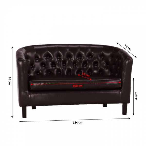 Canapea 2 locuri,clasic/vintage,ultralux,piele eco maro inchis,nasturi,124 cm lungime, Bortis Impex [3]