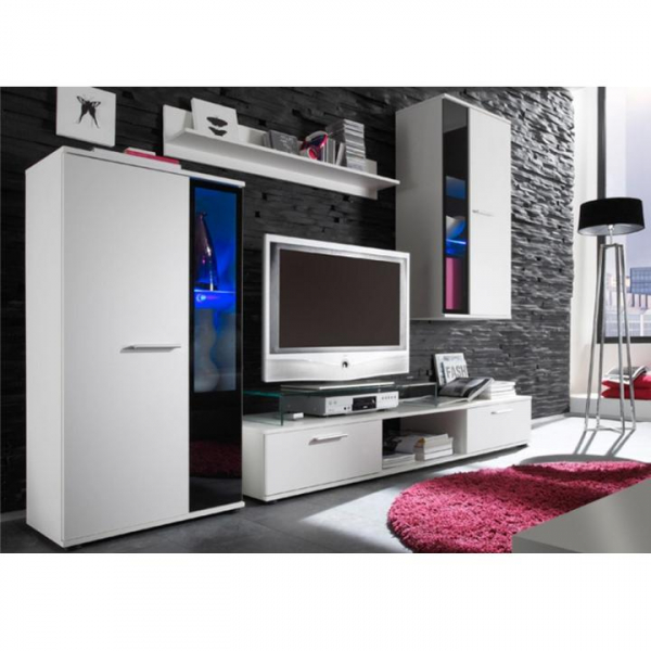 Set mobila Living Ales ,alb /sticla neagra, 236 cm lungime,Bortis Impex [3]