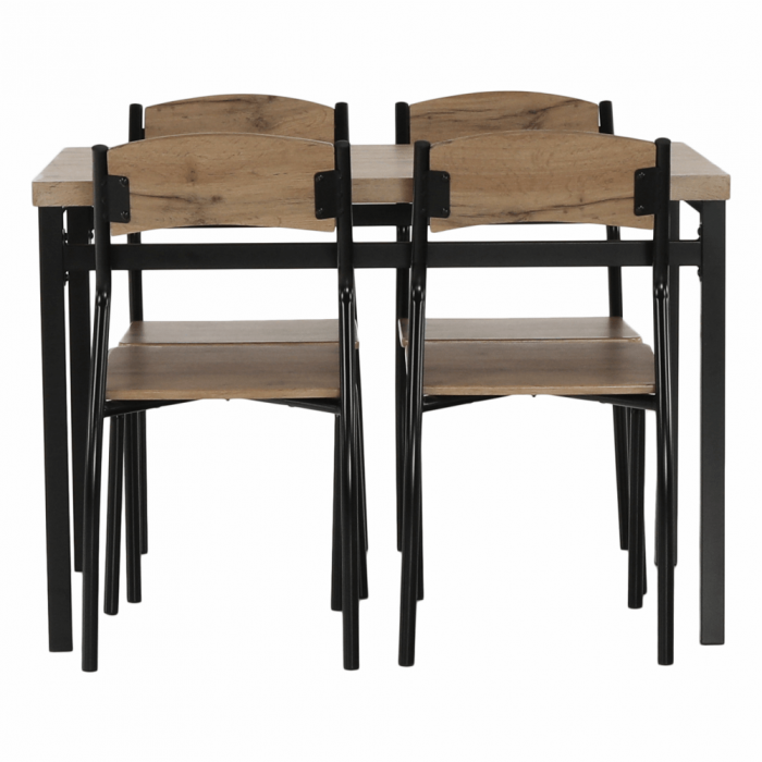 Set masa + 4 scaune din lemn , metal negru/mdf stejar artizan [16]