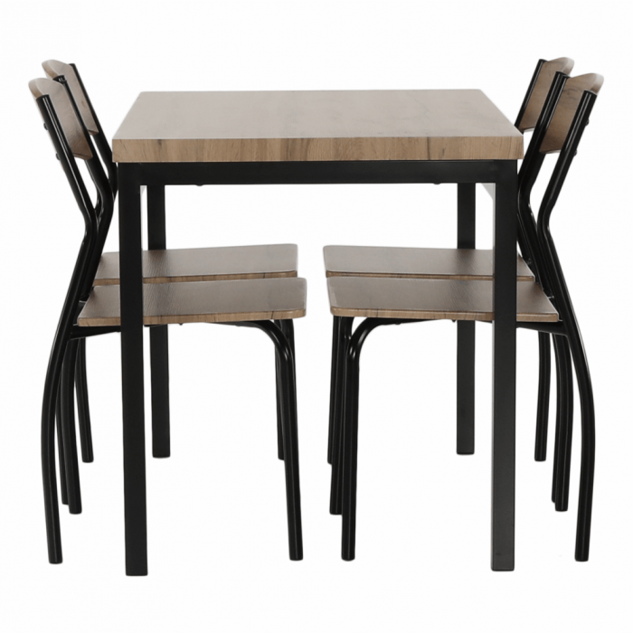 Set masa + 4 scaune din lemn , metal negru/mdf stejar artizan [17]