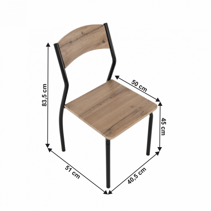 Set masa + 4 scaune din lemn , metal negru/mdf stejar artizan [20]