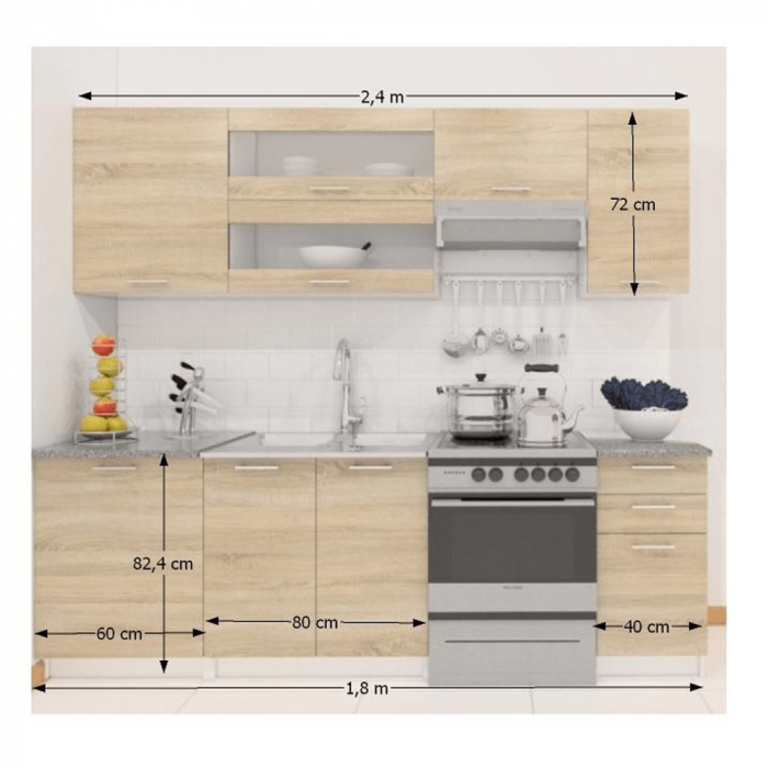 Ansamblu bucătărie 2,4 m, stejar sonoma/alb, FABIANA [3]