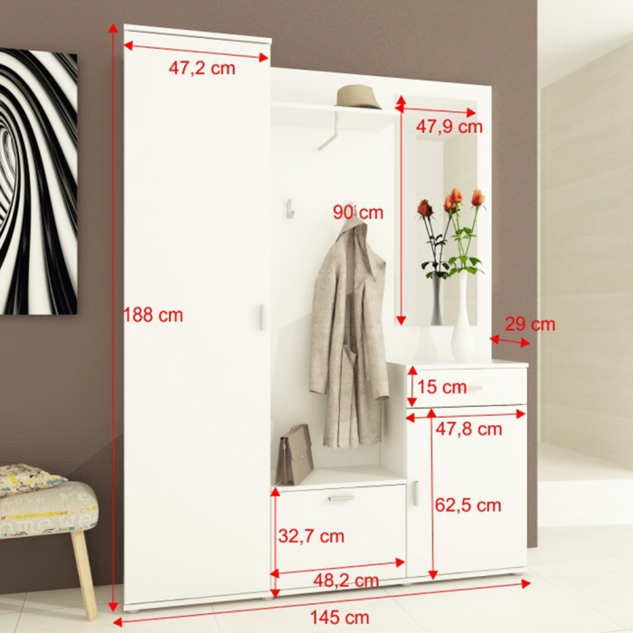 Set mobilier hol/cuier , alb ,modern,145 cm lungime ,cu dulap, Bortis Impex [3]