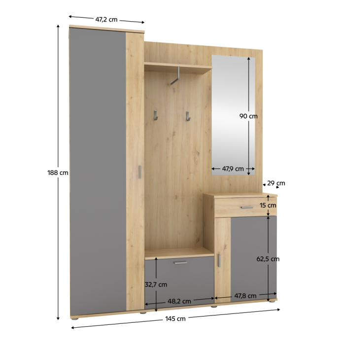 Ansamblu hol, stejar artisan/grafit, AMALIA [6]