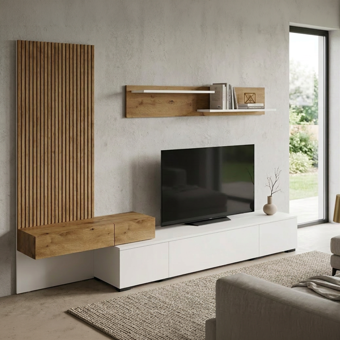 Ansamblu living, alb/stejar Artisan, REBEKA NEW [3]