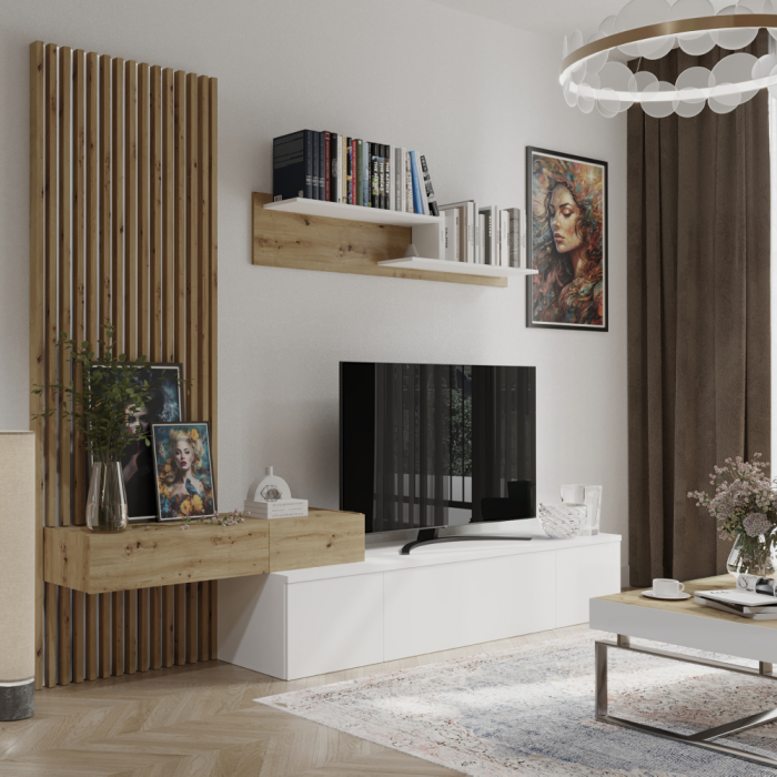 Ansamblu living, alb / stejar Artisan, REBEKA PLUS [6]