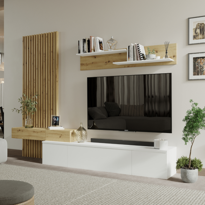 Ansamblu living, alb / stejar Artisan, REBEKA PLUS [1]