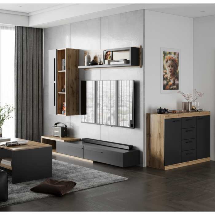 Ansamblu living, stejar Tacho / antracit, KALVADOS [6]