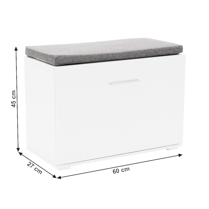Pantofar bancuta, alb/gri, 60x45x30 cm, cu raft , usa rabatabila [2]