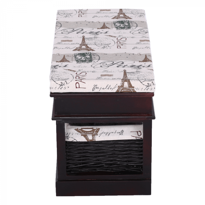 Bancă cu  pernă, 2 coşuri de răchită, maro închis/bej/imprimeu, SEAT BENCH 3 [6]