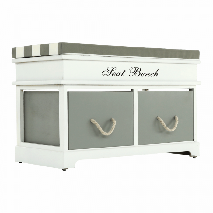 Bancă cu  pernă, 2 sertare, alb/gri, SEAT BENCH  2 NEW [2]
