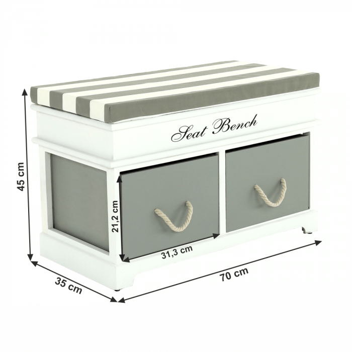 Bancă cu  pernă, 2 sertare, alb/gri, SEAT BENCH  2 NEW [11]