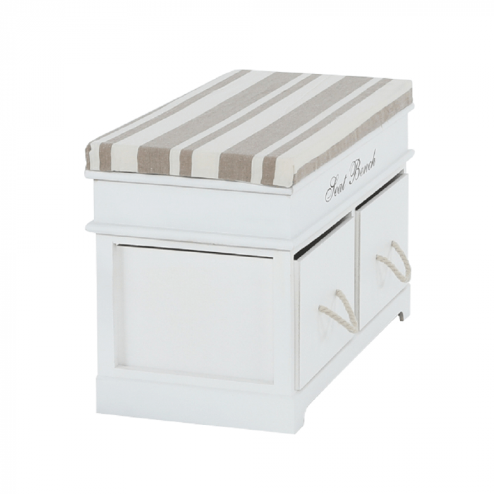 Bancă cu pernă, 2 sertare, alb/maro deschis, SEAT BENCH 1 NEW [8]