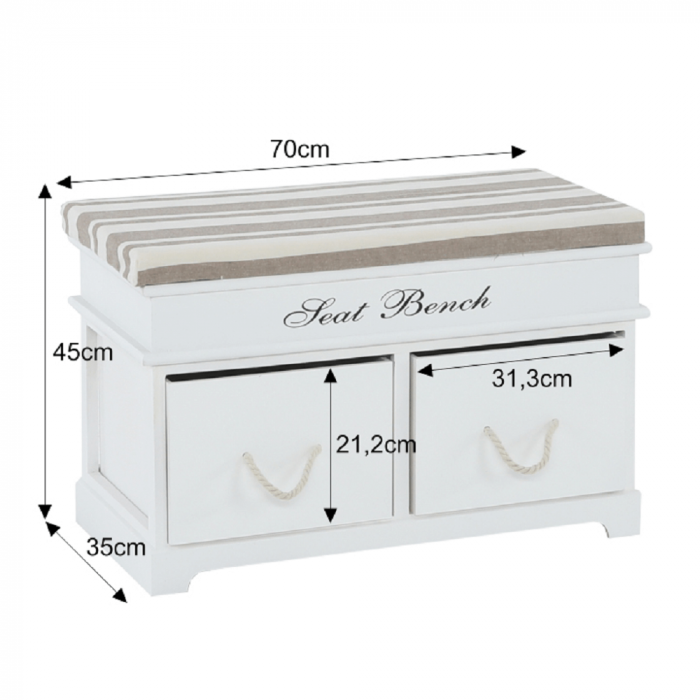 Bancă cu pernă, 2 sertare, alb/maro deschis, SEAT BENCH 1 NEW [4]