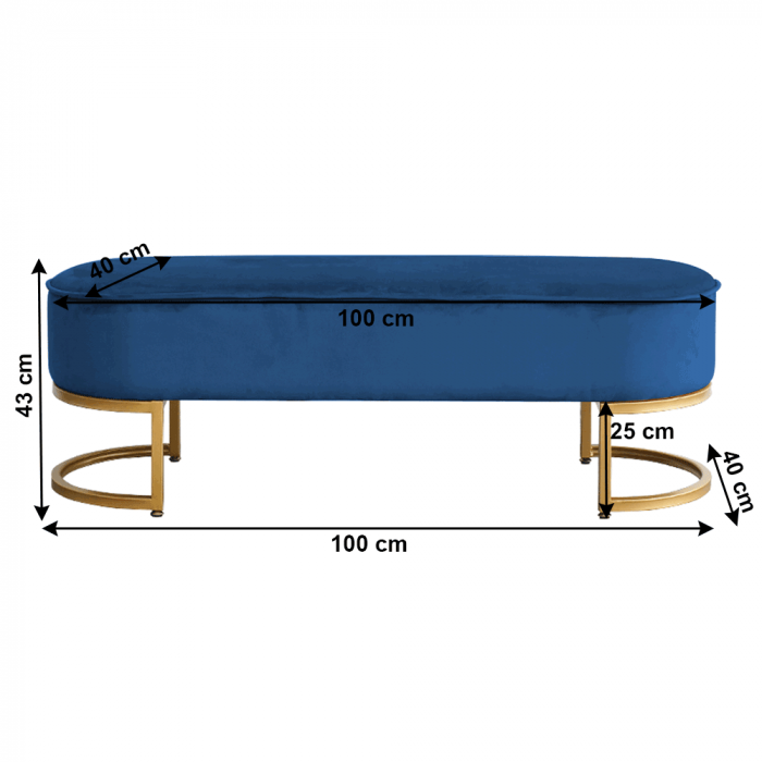 Bancă de design, ţesătură de catifea albastră/crom auriu, MIRILA NEW [2]