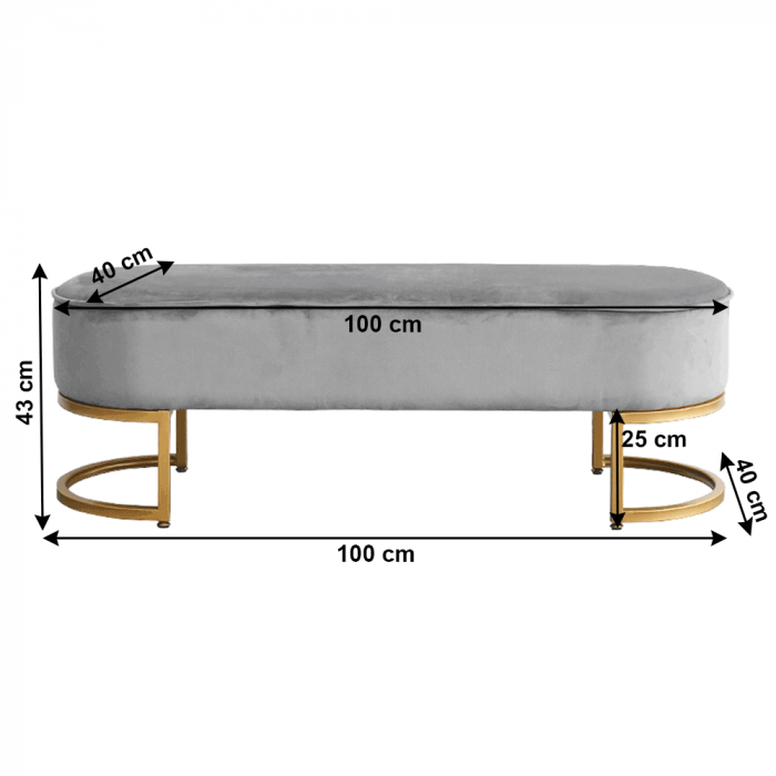 Bancă de design, ţesătură de catifea gri/crom auriu, MIRILA NEW [2]