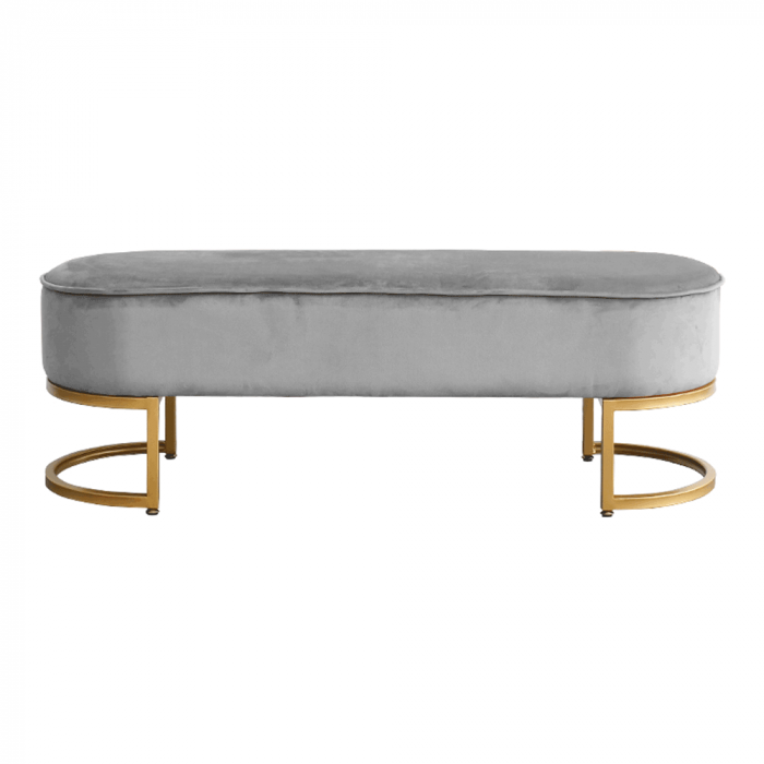 Bancă de design, ţesătură de catifea gri/crom auriu, MIRILA NEW [1]