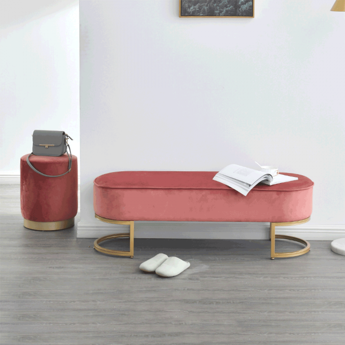 Bancă de design, ţesătură de catifea roz/crom auriu, MIRILA NEW [3]