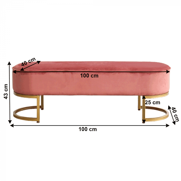 Bancă de design, ţesătură de catifea roz/crom auriu, MIRILA NEW [2]