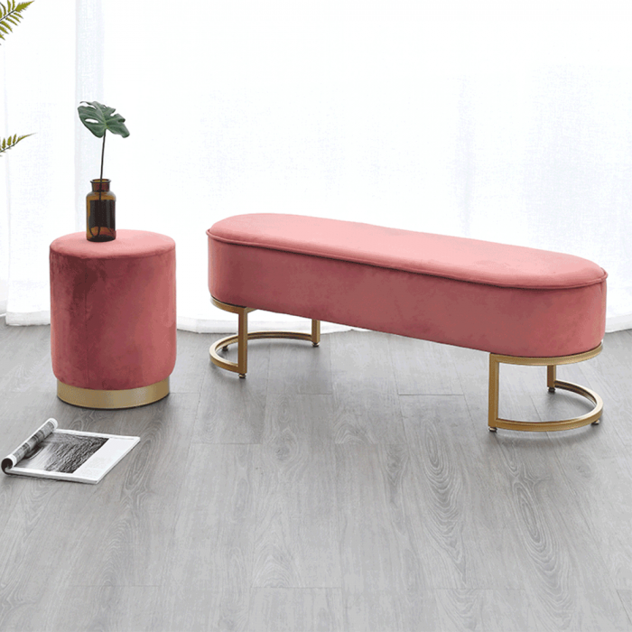 Bancă de design, ţesătură de catifea roz/crom auriu, MIRILA NEW [5]