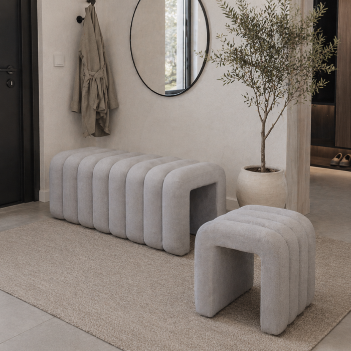 Bancă de design, ţesătură gri, SUNDO [9]